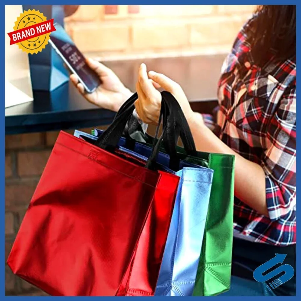 Reusable Tote Bags Set Multicolored Glittery Grocery Shopping Gift Bags
